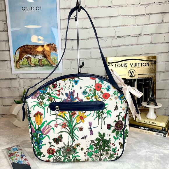 Gucci Flora GG Vintage Large Shoulder Bag Good USED with scarf RARE - Picture 2 of 16